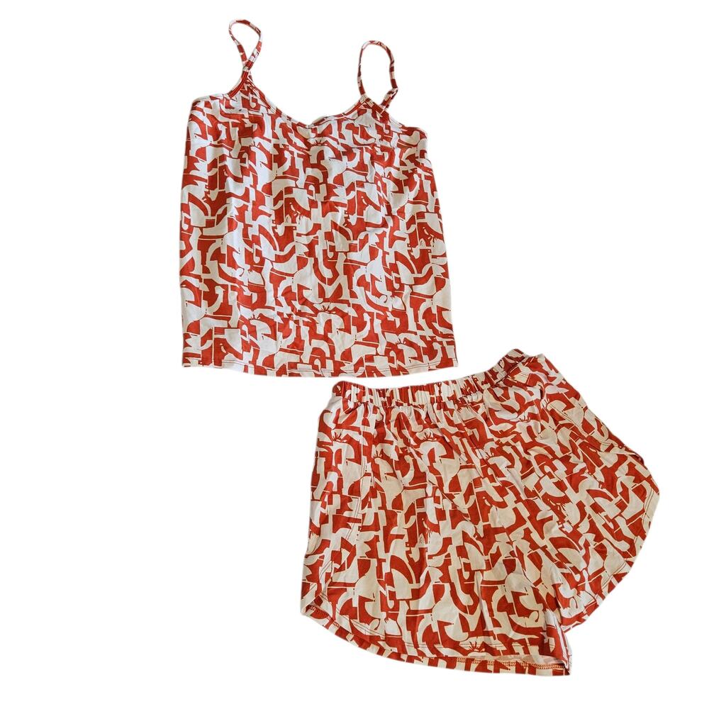 Universal Standard Orange & White Pajama Set Cami Shorts Women's Size 0 Lounge‎